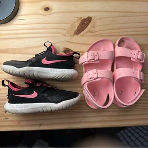 Nike Flex Runner Black and Pink Sneakers with Pink Cat & Jack Sandals Toddler 9